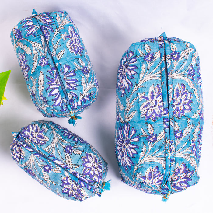 Cosmetic Bag, Assorted hand Block Printed Large Toiletry Bag, Waterproof Wash Bag, Makeup Bag, Travel Bag with Pockets, Jumbo Wash Bag