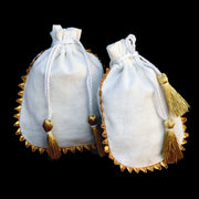 White Drawstring Jewelry Pouches Cotton Gift Bags - CraftJaipur