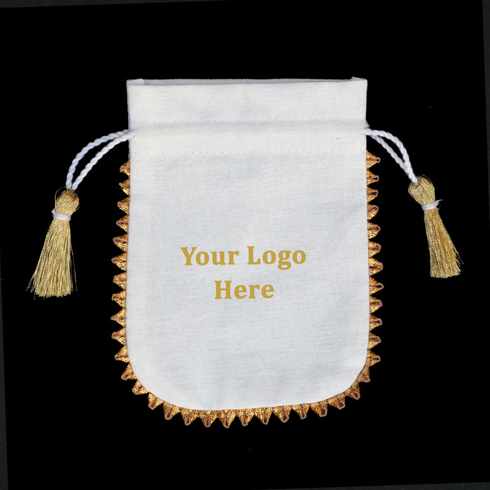 White Drawstring Jewelry Pouches Cotton Gift Bags - CraftJaipur