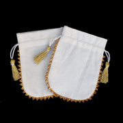 White Drawstring Jewelry Pouches Cotton Gift Bags - CraftJaipur