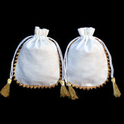 White Drawstring Jewelry Pouches Cotton Gift Bags - CraftJaipur