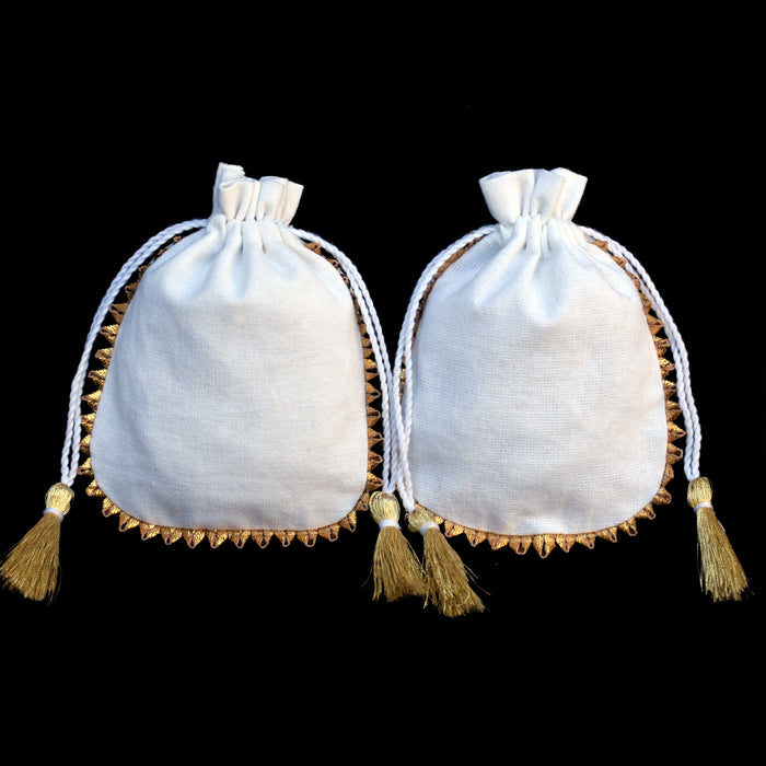 White Drawstring Jewelry Pouches Cotton Gift Bags - CraftJaipur