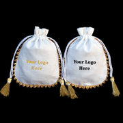 White Drawstring Jewelry Pouches Cotton Gift Bags - CraftJaipur