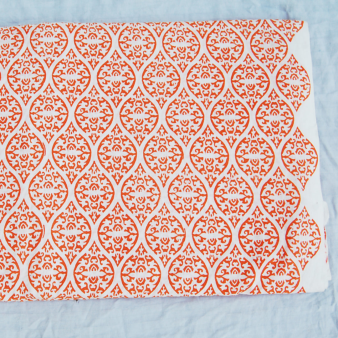 Natural Cotton Wooden Block Printed Dress Fabric