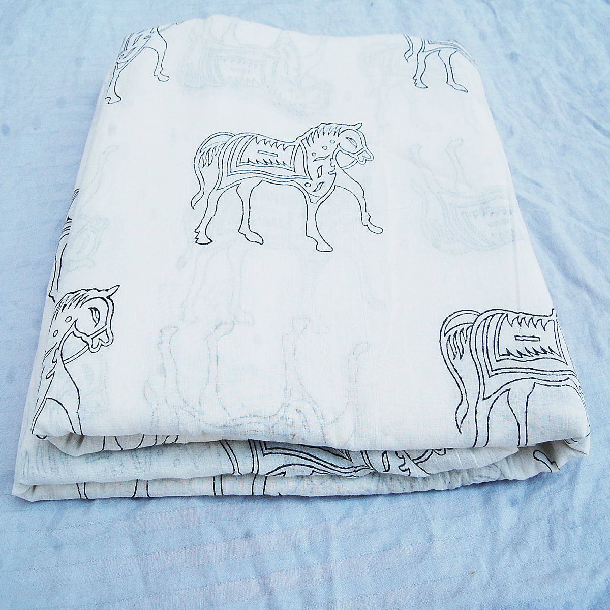 Hand Block Horse Printed Sanganeri Cotton Running Fabric - CraftJaipur