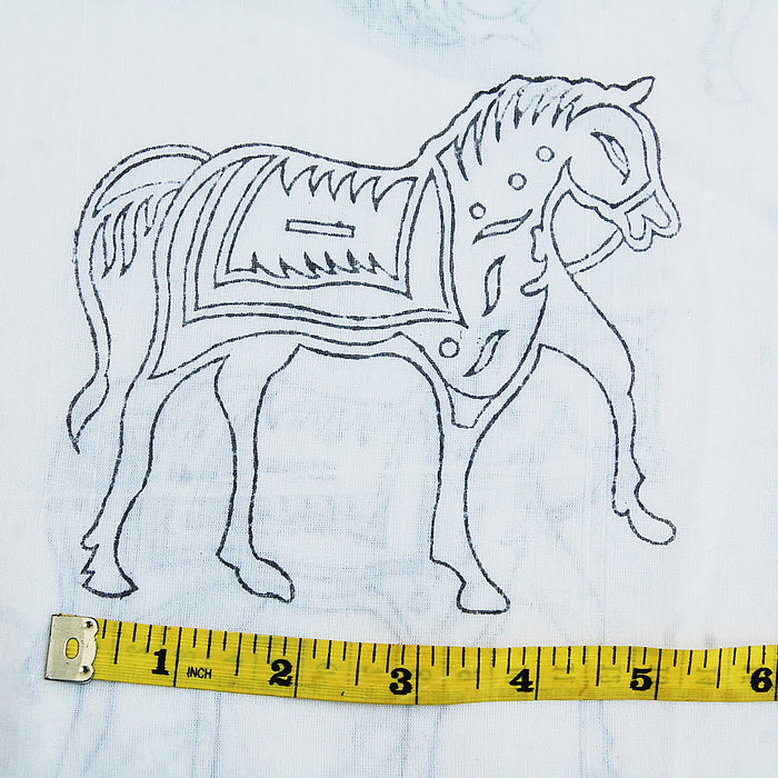 Hand Block Horse Printed Sanganeri Cotton Running Fabric - CraftJaipur