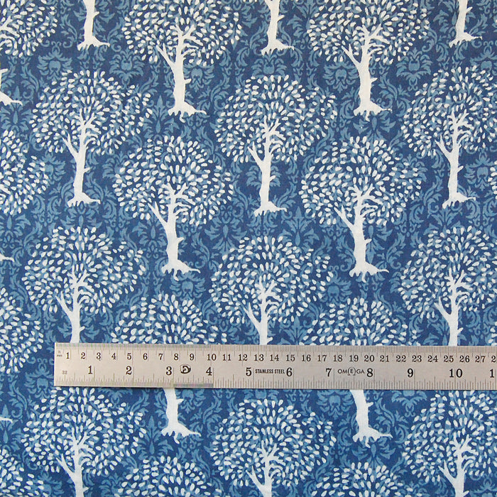 Handmade Tree Of Life Block Printed Indigo Blue Cotton Fabric - CraftJaipur