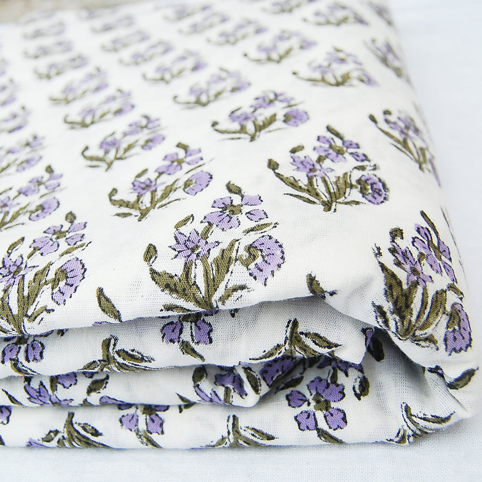 Cotton Hand Block Print Sanganeri Running Floral Fabric Voile