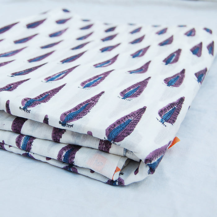 White Hand Block Print Natural Cotton Fabric Sewing Material