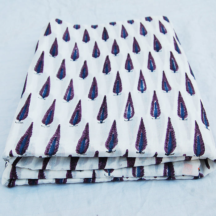 White Hand Block Print Natural Cotton Fabric Sewing Material