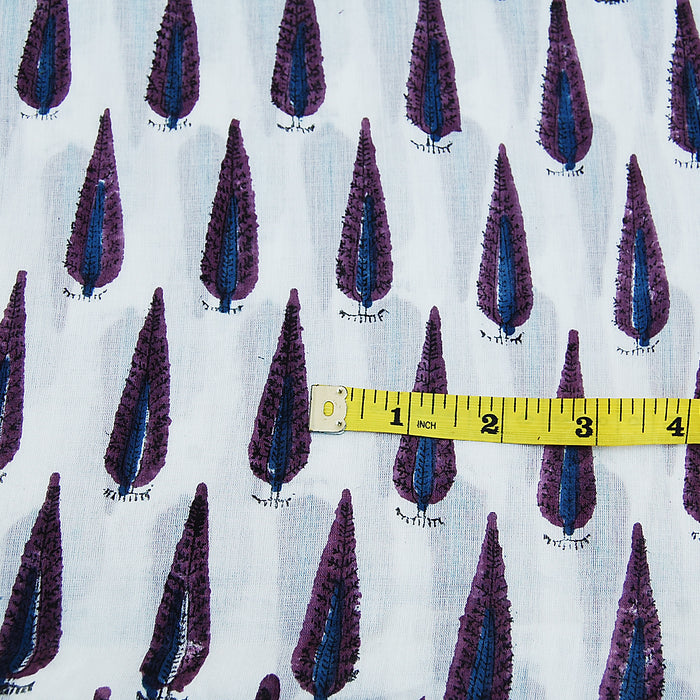 White Hand Block Print Natural Cotton Fabric Sewing Material
