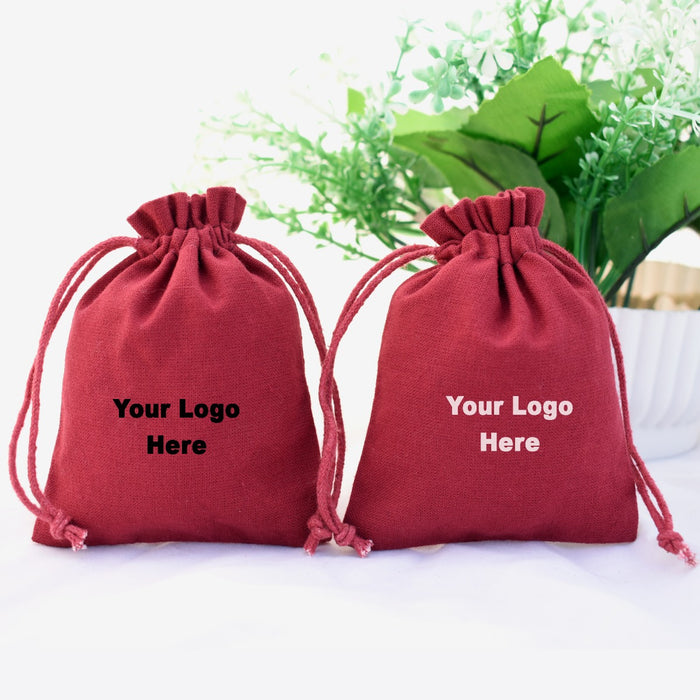 Set Of 100 Maroon Drawstring Custom Jewelry Packaging Pouch, Wedding Favor Bags