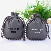 Set Of 100 Designer Grey Drawstring Pouches,  Custom Jewelry Bag