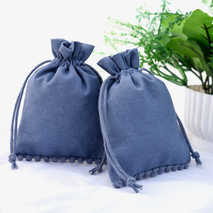 Navy Blue Cotton Drawstring Jewelry Pouches Bags With Logo – CraftJaipur