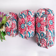 Hand Block Print Toiletry Bag, Quilted Wash Bag, Cosmetic Pouch, Travel bag, Makeup Bag, Gift For Her - CraftJaipur