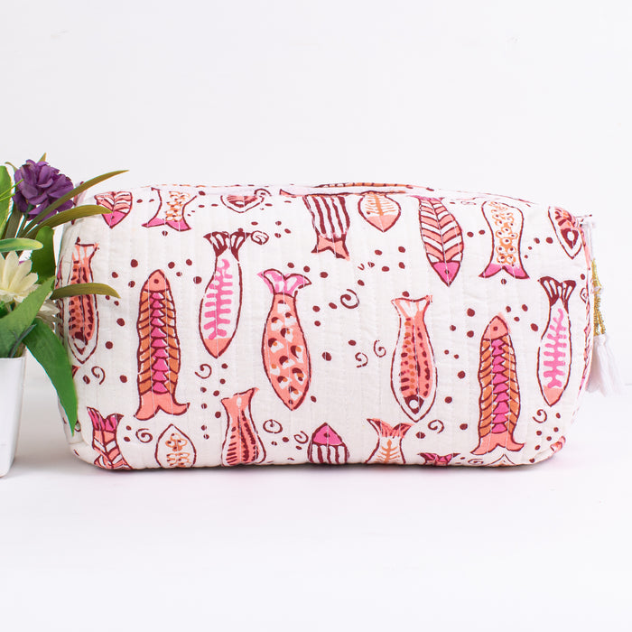 Block Print Cosmetic Bag, Makeup Pouch, Purple Floral, Stocking Filler