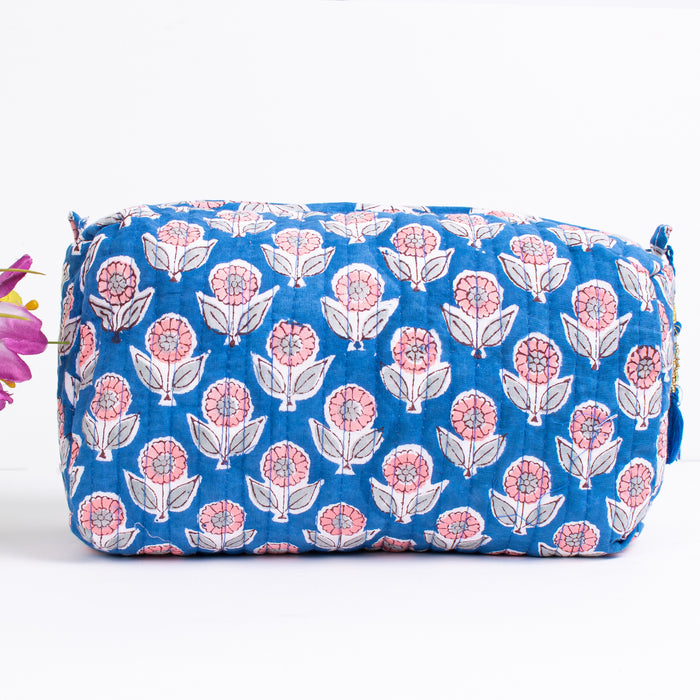 Indian Cotton Floral Hand Block Print Toiletry Bag,Travel bag,Make up Pouch,Quilted Wash Bag,Shaving Kit, Vanity Case - CraftJaipur