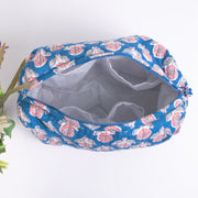 Indian Cotton Floral Hand Block Print Toiletry Bag,Travel bag,Make up Pouch,Quilted Wash Bag,Shaving Kit, Vanity Case - CraftJaipur