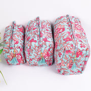 Set Of 3 Makeup Bag, Hand Block Print Cotton Toilet Bag, Toiletry Bags, Cosmetic Bag, Block Print Bag - CraftJaipur