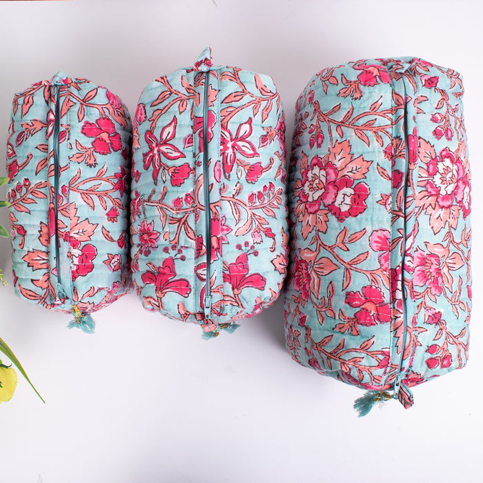 Set Of 3 Makeup Bag, Block Print Cotton Toilet Bag, Toiletry Bags, Cosmetic Bag, Block Print Bag