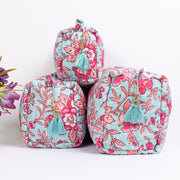 Set Of 3 Makeup Bag, Hand Block Print Cotton Toilet Bag, Toiletry Bags, Cosmetic Bag, Block Print Bag - CraftJaipur