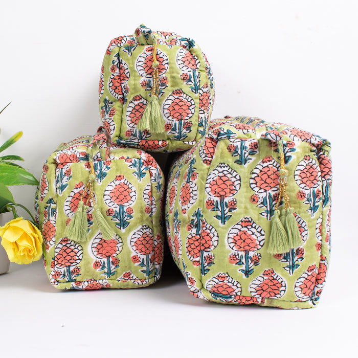 Assorted Makeup Bag, Hand Block Printed Large Toiletry Bag, Waterproof Wash Bag, Cosmetic Bag, Travel Bag with Pockets, Jumbo Wash Bag - CraftJaipur