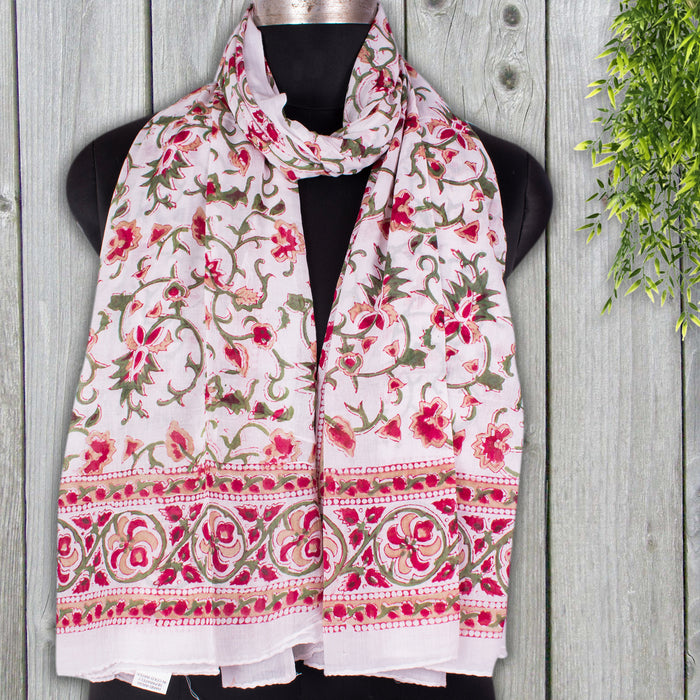 Beautiful Floral Print Scarves,Indian Cotton Hand Block Print Sarong, Handmade Cotton Duppata, Decorative Women Beach Wear Pareo Indian scarf - CraftJaipur