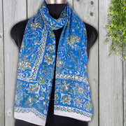 Hand Made Floral Print Scarves Blue Color Hand Block Print Sarong Decorative Cotton Duppta Indian Beautiful Beach Pareo - CraftJaipur
