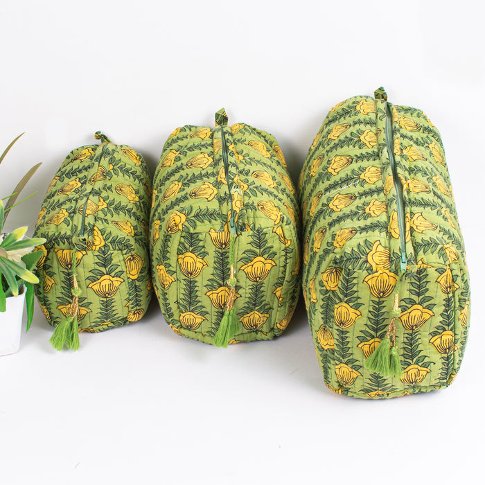 Set Of 3 Makeup Bag, Block Print Cotton Toilet Bag, Toiletry Bags, Cosmetic Bag, Block Print Bag