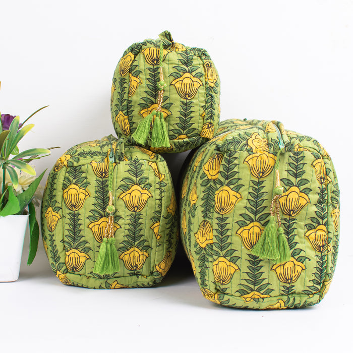 Set Of 3 Makeup Bag, Block Print Cotton Toilet Bag, Toiletry Bags, Cosmetic Bag, Block Print Bag
