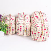 Assorted Makeup Bag, Indian Hand Block Printed Large Toiletry Bag, Waterproof Wash Bag, Cosmetic Bag, Travel Bag with Pockets, Jumbo Wash Bag