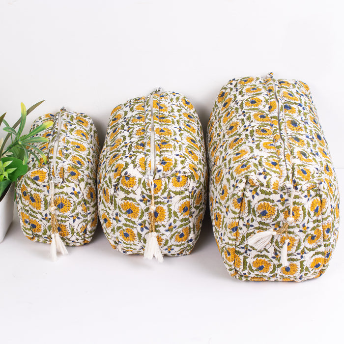 Cosmetic Bag, Assorted hand Block Printed Large Toiletry Bag, Waterproof Wash Bag, Makeup Bag, Travel Bag with Pockets, Jumbo Wash Bag