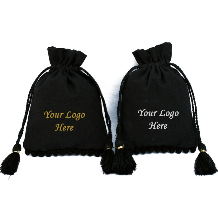 Personalized Jewelry Pouches Small Black Storage Drawstring Bags - CraftJaipur