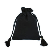 Small Drawstring Bags Unique Jewelry Packaging Black Pouches with Tassels Eco-friendly Bags- CraftJaipur