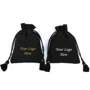 Small Drawstring Bags Unique Jewelry Packaging Black Pouches with Tassels Eco-friendly Bags- CraftJaipur