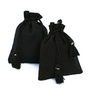 Small Drawstring Bags Unique Jewelry Packaging Black Pouches with Tassels Eco-friendly Bags- CraftJaipur