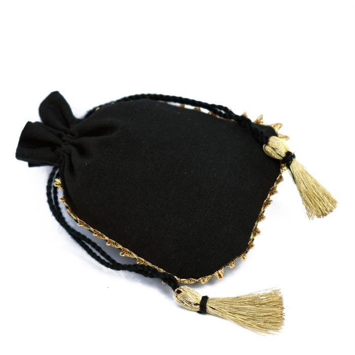 100 pcs Personalized Logo Small Drawstring Cotton Bottom Gold Lace Bags Black Jewelry Pouches - CraftJaipur