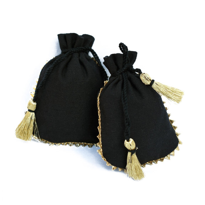 100 pcs Personalized Logo Small Drawstring Cotton Bottom Gold Lace Bags Black Jewelry Pouches - CraftJaipur