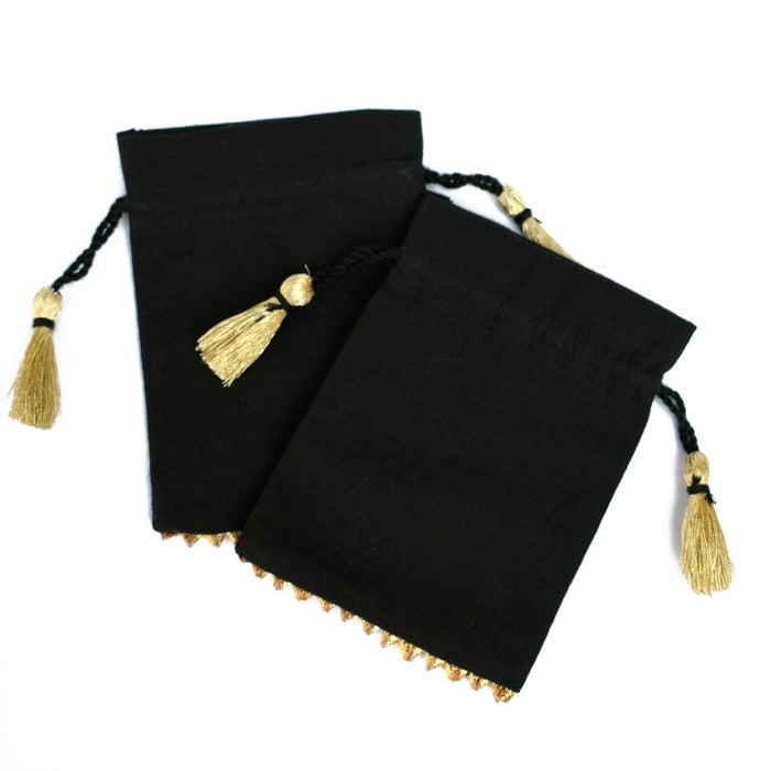 Handmade Indian Cotton Jewelry Pouch Black, Small Wedding Gift Bags - CraftJaipur