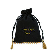 Handmade Indian Cotton Jewelry Pouch Black, Small Wedding Gift Bags - CraftJaipur