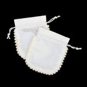 Designer Pom Pom Small Gift Bag White Jewelry Pouches - CraftJaipur