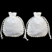 Designer Pom Pom Small Gift Bag White Jewelry Pouches - CraftJaipur