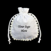 Designer Pom Pom Small Gift Bag White Jewelry Pouches - CraftJaipur