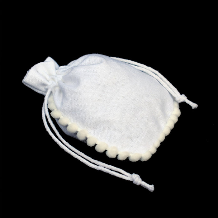 Designer Pom Pom Small Gift Bag White Jewelry Pouches 5x7 inch - CraftJaipur
