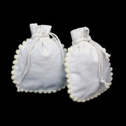 Designer Pom Pom Small Gift Bag White Jewelry Pouches - CraftJaipur