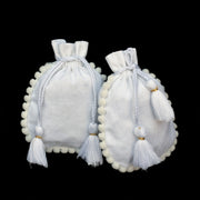 White Designer Jewelry Pouches with Custom Logo, Drawstring Packaging Pouch with PomPom 100 pcs – CraftJaipur