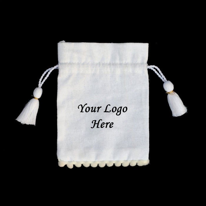 White Drawstring Cotton Pouches For Jewelry - CraftJaipur