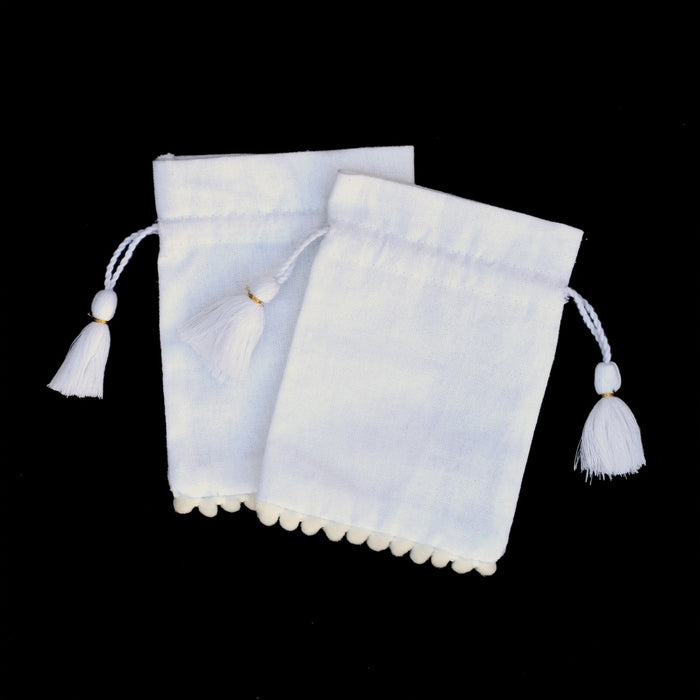 White Drawstring Cotton Pouches For Jewelry - CraftJaipur