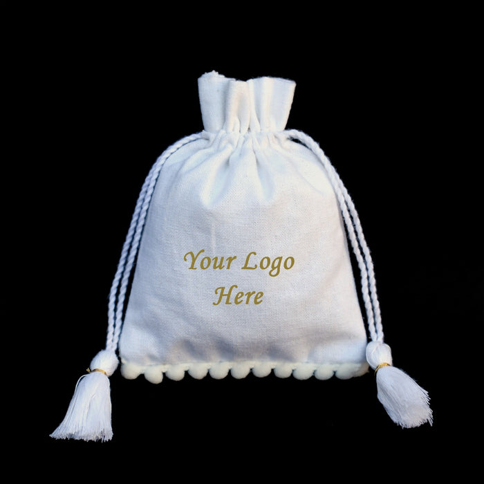 White Drawstring Cotton Pouches For Jewelry - CraftJaipur