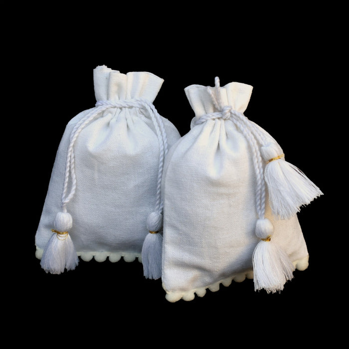 White Drawstring Cotton Pouches For Jewelry - CraftJaipur